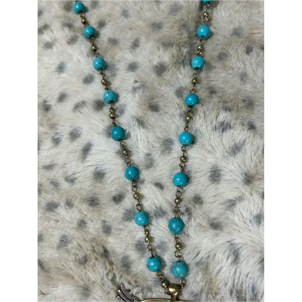 Turquoise Bead Necklace Gone Junk'n Camper 34” + extender